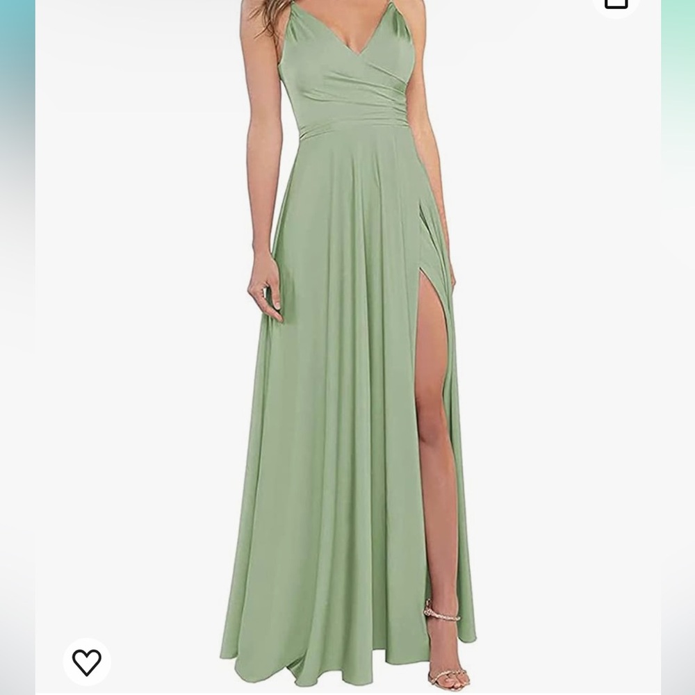 RYANTH long bridesmaid dress with slit and corset- Satin fabric in Sage Green